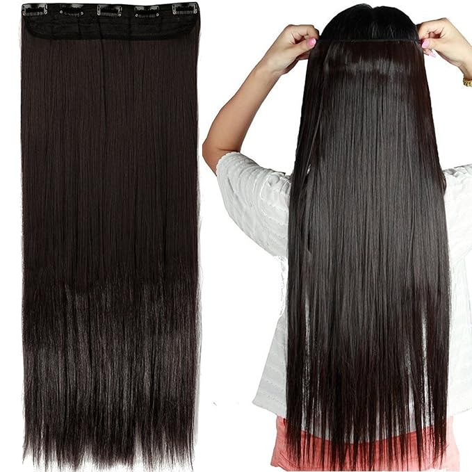 S-noilite 30"/29" Straight Curly 3/4 Full Head One Piece 5clips Clip in Hair Extensions Long Poplar Style for Women Gifts 22colors (30" - Straight, dark brown)