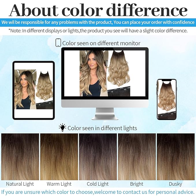 KooKaStyle Invisible Wire Hair Extensions 20"Long Wavy Layered Synthetic Clip in with Transparent Wire Adjustable Size 6 Secure Clips Blonde with Pink Highlights Thick Hairpieces for Women 20 Inch