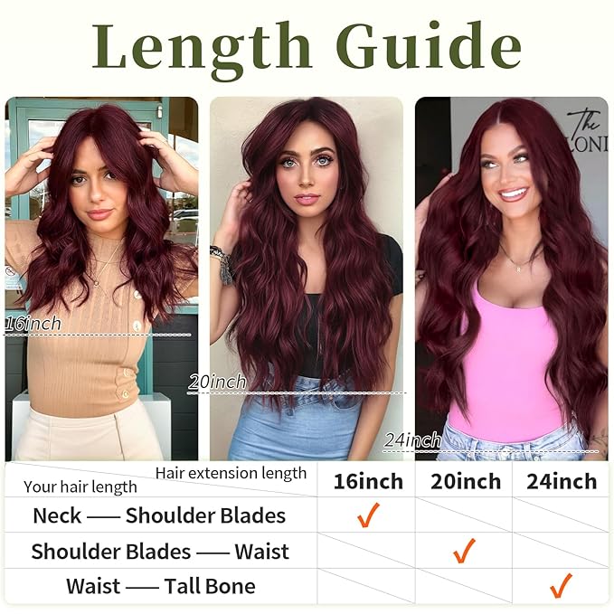 KooKaStyle Invisible Wire Hair Extensions with Transparent Wire Adjustable Size 4 Secure Clips Long Wavy Secret Hairpiece (20 Inch, Burgundy)
