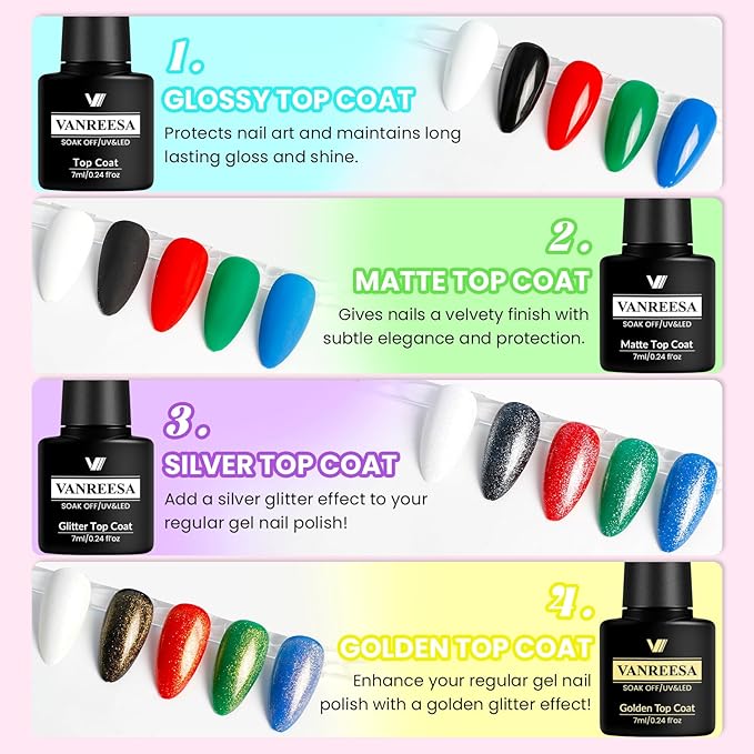 VANREESA Gel Nail Polish Kit with U V Light 74 Pcs Gel Polish Nail Set 56 All Season Colors Nail Polish Set Base Coat & 4 Effects Top Coat with Manicure Tools Complete Nail Kit Gifts for Women