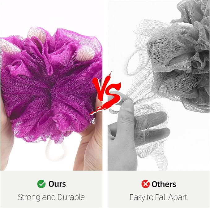 BTYMS Premium Mesh Poufs (65g/pcs) Bath Sponges Shower Loofahs Exfoliating Shower Puff - Great for Body Wash Pack of 4