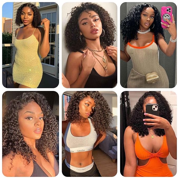 Curly Bob Wig Human Hair Glueless Wigs Human Hair Pre Plucked Pre Cut 4x4 HD Lace Closure Wear and Go Glueless Wigs Human Hair 150% Density Short Curly Bob Wigs for Black Women 10 Inch