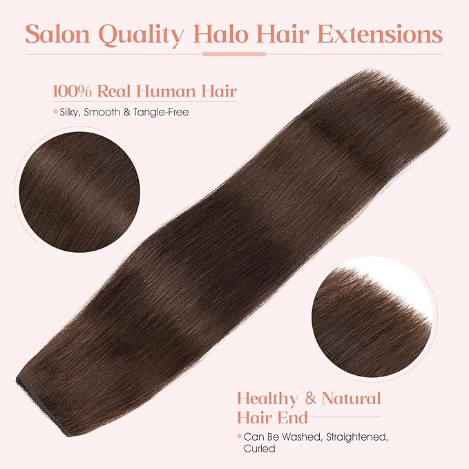 Hairro Wire Hair Extensions Human Hair, Fish Line Invisible Adjustable & Clips in Extensions Straight, 100% Real Hairpieces Seamless Blending for Women, 14 Inch 70g Dark Brown