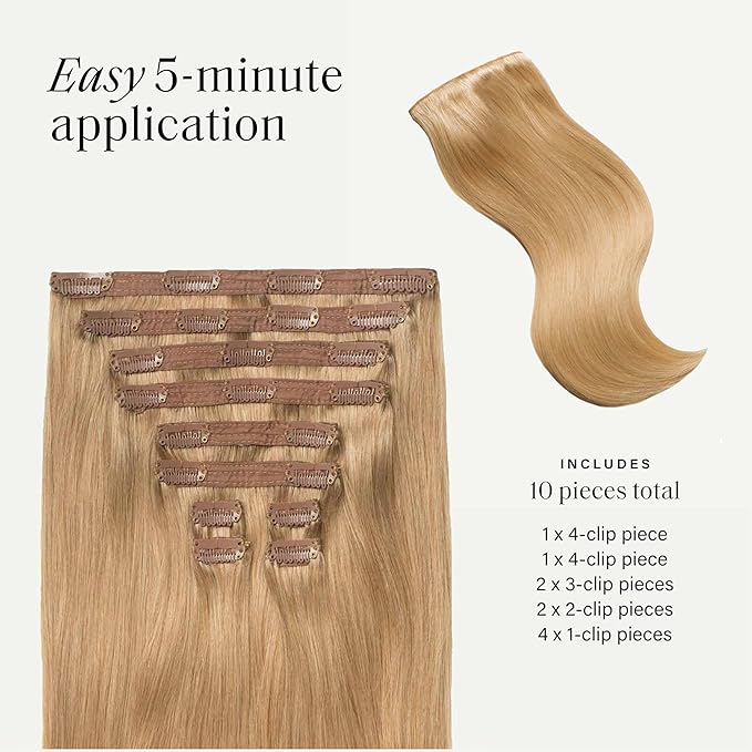 Luxy 100% Remy Human Hair, Classic 160g Clip-In Hair Extensions - 10 Wefts Multi-Dimensional Color for Natural Blending, Adds Volume & Length, Easy Apply & Remove 16" Dirty Blonde Classic