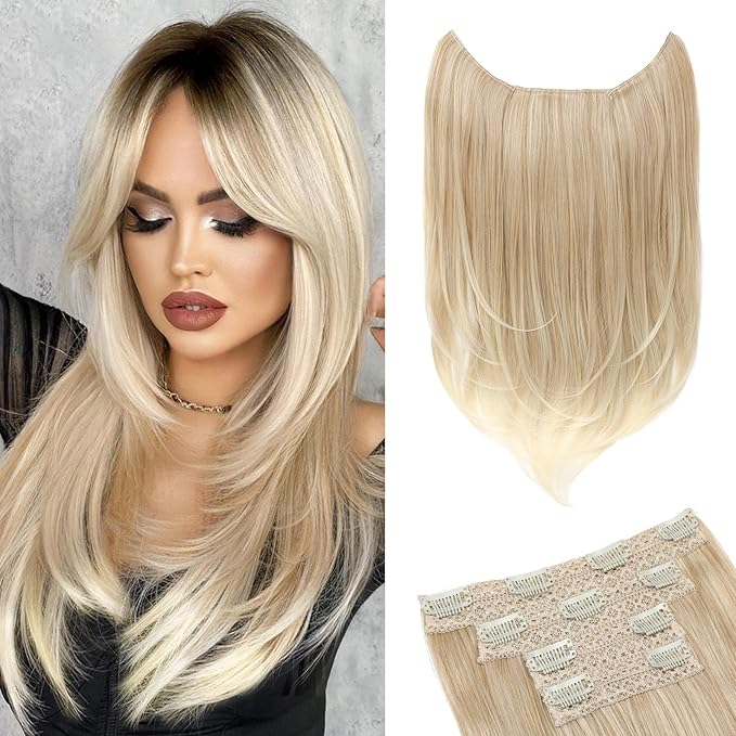Hair Extensions, 4PCS 18" Clip in Hair Extensions Layered Cut Natural Lightweight Hairpieces with Thinner Softer Invisible Weft for Women - Dark Blonde with Light Ends