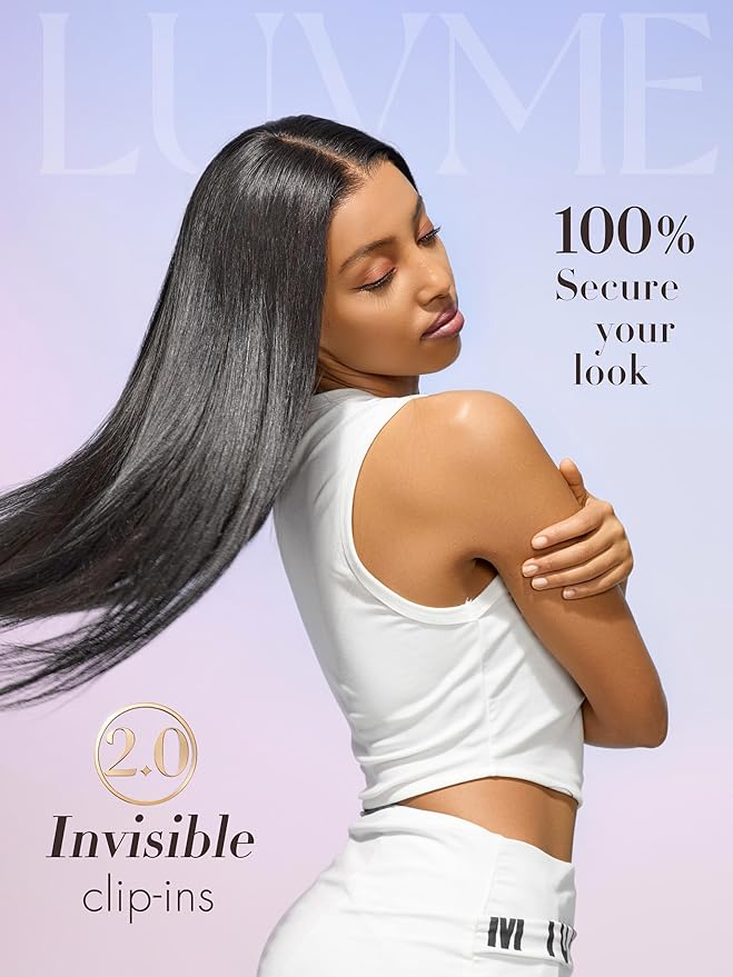 LUVME Invisible Clip in Hair Extensions Real Human Hair, Remy Human Hair Extensions Clip ins for Women, Natural Human Hair, 18 inch 110g 6Pcs, Natural Black
