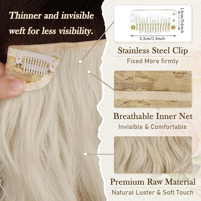 BARSDAR Short Wavy Clip-in Hair Extensions - 12 Inch Blonde - 6PCs Thick Soft Synthetic Clip-in Hairpieces - Daily Use - Light Blonde