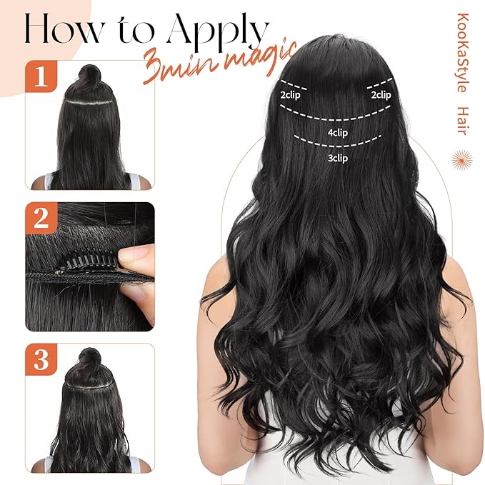 Kookastyle Clip in Hair Extensions, Natural Long Layered Soft Invisible Synthetic Curly Hairpieces for Women,4 pcs(20 Inch,Beach Blonde)