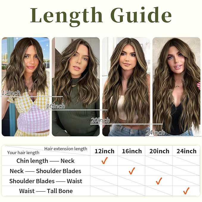 KooKaStyle Invisible Wire Hair Extensions with Transparent Headband Adjustable Size 4 Secure Clips Long Wavy Highlight Hairpiece 12 Inch Balayage Chocolate Brown to Caramel Blonde for Women