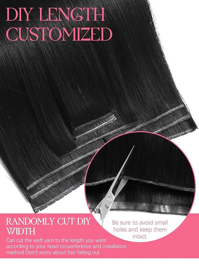Lacer 16 Inch Double Weft Invisible Pu OVO Hair Extensions Darkest Brown Invisible Genius Weft With Micro Bead One Piece Butterfly Extensions Human Hair For Women Tape Width 31.5" 100G