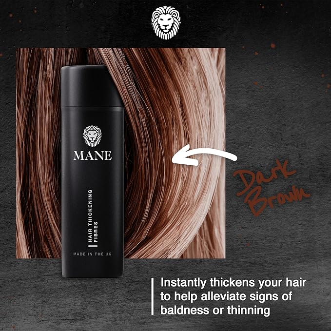 Mane Hair Building Fibers for Women & Men, for Fine & Thinning Hair, Thicker Fuller Looking Hairstyle, Conceal Bald Spots - Dark Brown