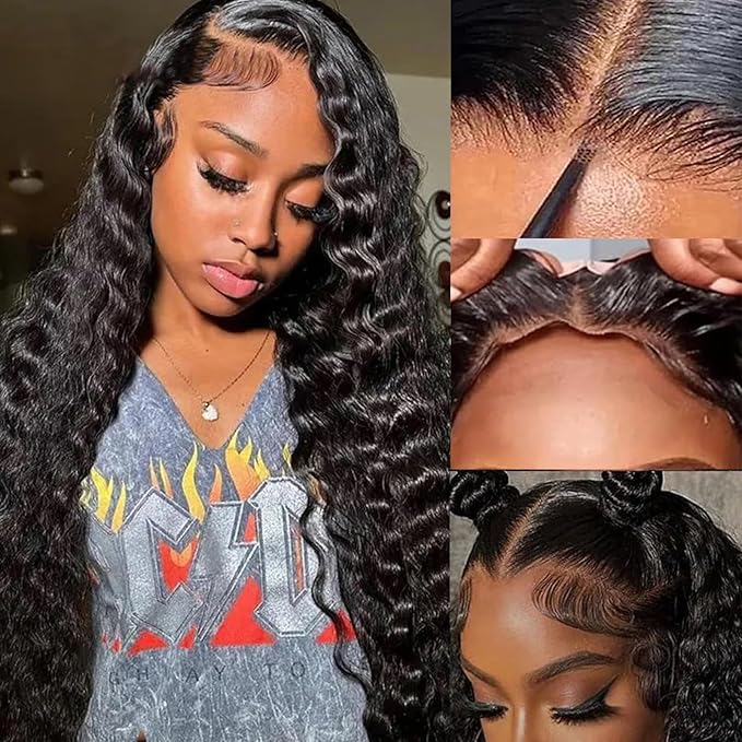 Wear and Go Glueless Wigs Human Hair Loose Deep Wave Lace Front Wigs Human Hair 12A Glueless Wig Human Hair Pre Plucked Pre Cut 5x5 HD Closure Wigs Bleached Knots 210% Density (26 Inch)