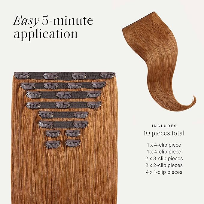 Luxy Hair 24" Natural Red Classic Clip-In Hair Extensions (240 grams) 100% Remy Human Hair, Natural,Volume, 10-Piece Set, Blends Easily
