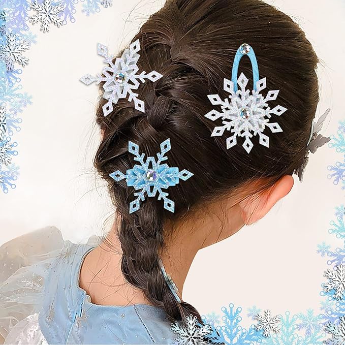 JUNEBRUSHS 12-Piece Snowflake Hair Clip Set - Blue & White Christmas Hair Accessories for Women - Festive Snowflake Hairpins - Holiday & Party Gifts