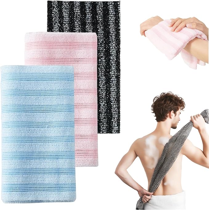 3PCS Exfoliating Shower Towel for Men and Women, 2026 New Premium Scrub Wash Back Bath Cloth for Body Face, Exfoliating Washcloth Back Body Scrubber for Men & Women (#B)