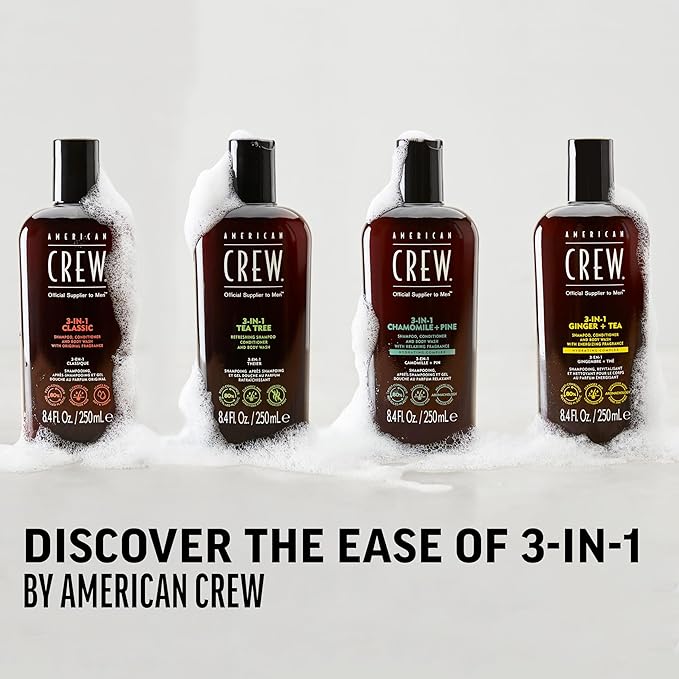AMERICAN CREW 3-in-1 Ginger & Tea, Shampoo, Conditioner & Body Wash for Men, Hair Care Gift for Him, Revitalizing and Refreshing Fragrance, 33.8 fl oz