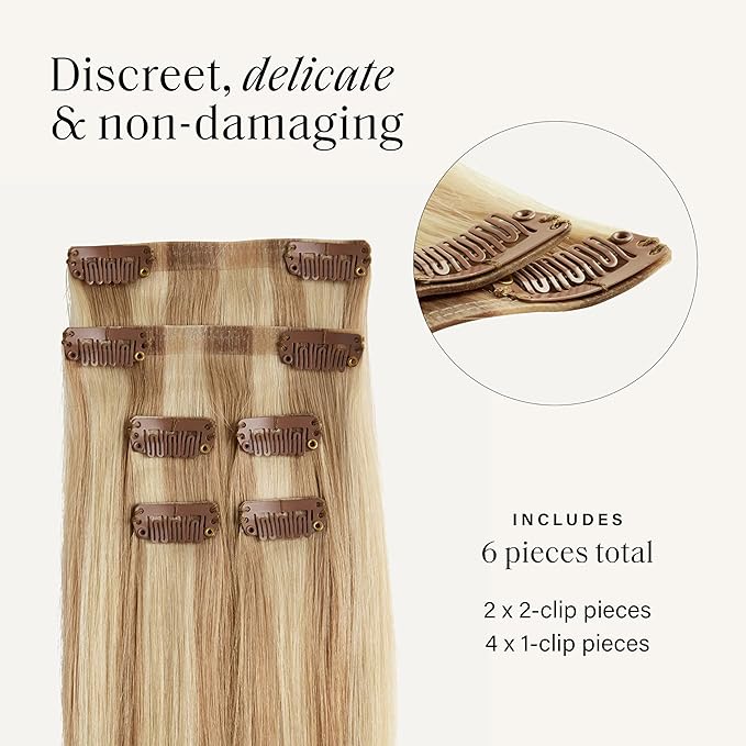 Luxy 100% Remy Human Hair Extensions for Thin Hair Thinning Hair Fill-Ins – 6 Seamless Wefts Multi-Dimensional Color Blend - Natural-Looking Volume & Coverage 50 grams 12" Dirty Blonde Highlights
