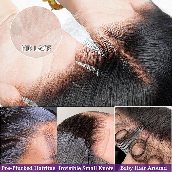 Straight Lace Front Wigs Human Hair 13x6 HD Transparent Lace Front Wigs for Women Human Hair Pre Plucked With Baby Hair 200% Density Glueless Natural Color 22inch