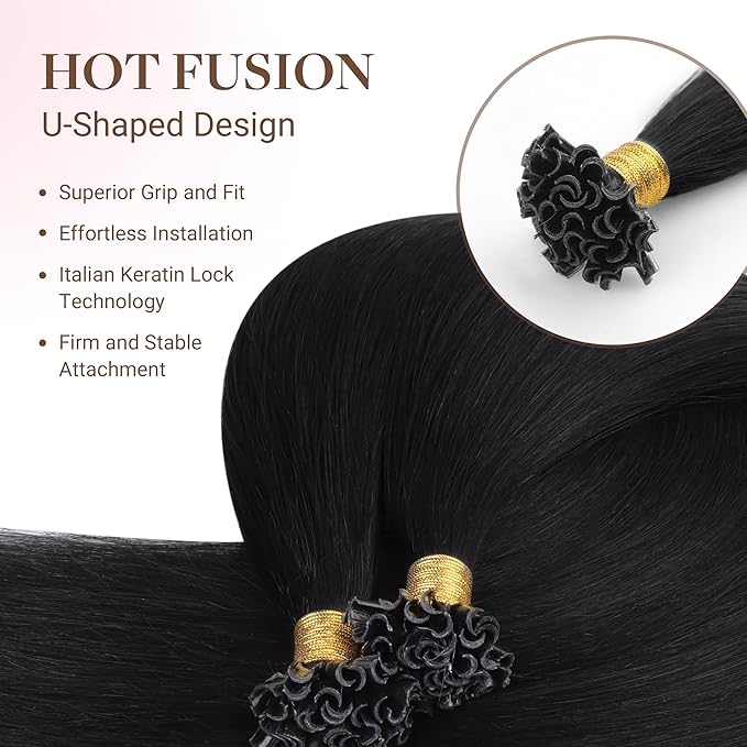 GOO GOO U Tip Hair Extensions Real Human Hair, Double Volume 100g 100S, 20 Inch Hot Fusion U Tip Extensions, Invisible Remy Hair, Jet Black