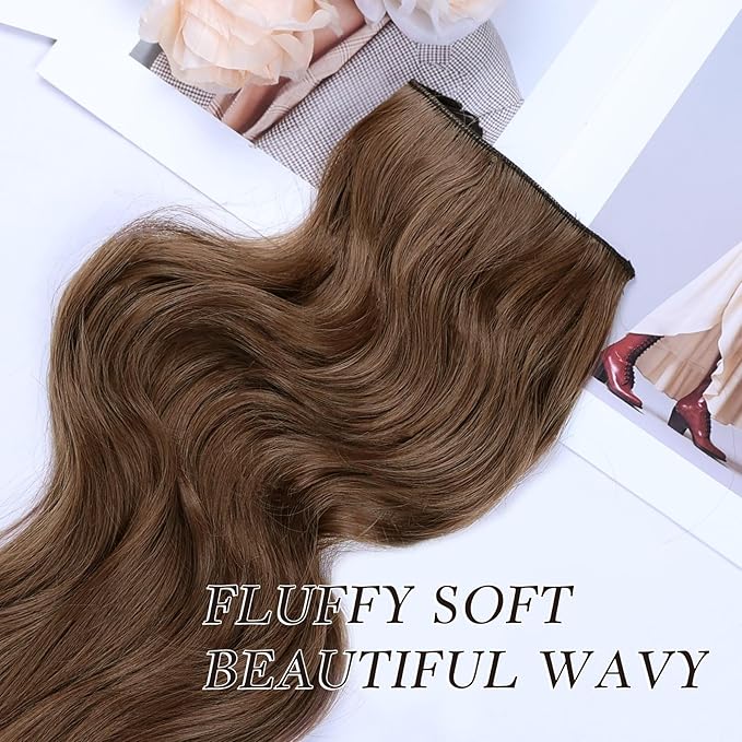 NAYOO Clip in Hair Extensions for Women 14 Inch Short Wavy Curly Chestnut Brown Hairpieces Full Head Synthetic Hair Hairpieces(6PCS,Chestnut Brown)