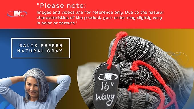 16” Wavy Salt & Pepper/Natural Gray 3 bundles. Its 100% Natural Indian Virgin Raw Hair Extensions .Natural color unprocessed and not treated with any kind of chemicals