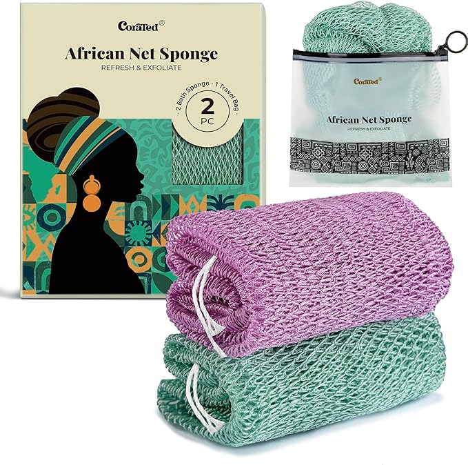 CORATED African Net Sponge Authentic, Shower Loofah Exfoliating Bath Sponge, Body Scrubber for Women and Men Daily Use Body Care, Portable Bath Accessories Christmas Gifts