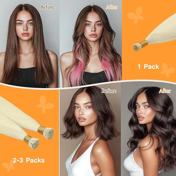 DOORES I Tip Hair Extensions, Platinum Blonde 50g/100s 14 Inch, Tips Hair Extensions Real Human Hair I Tip Remy Hair Extensions Cold Fusion Hair Extensions Short Straight Hair