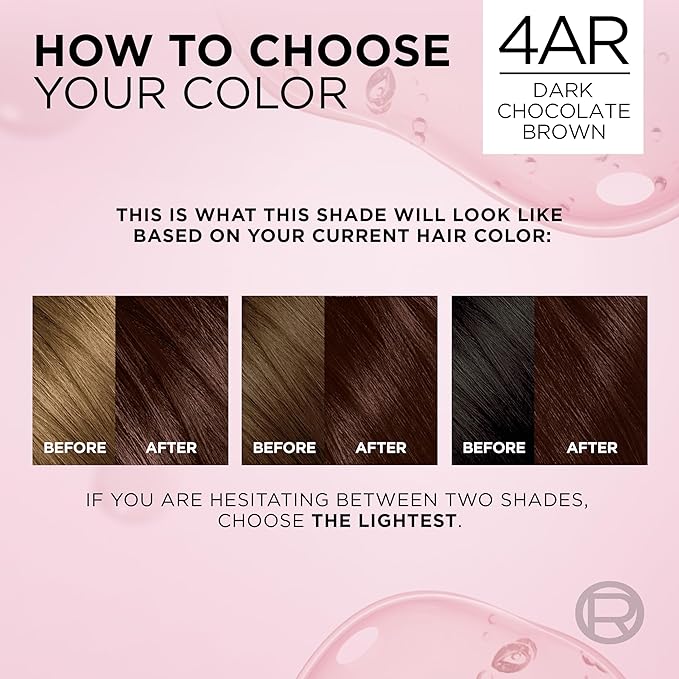 L'Oreal Paris Excellence Crème Permanent Hair Dye, Triple Care Hair Color with Pro-Keratine Complex for 100% Gray Hair Coverage, 4AR Dark Chocolate Brown, 1 Kit (Pack of 2)