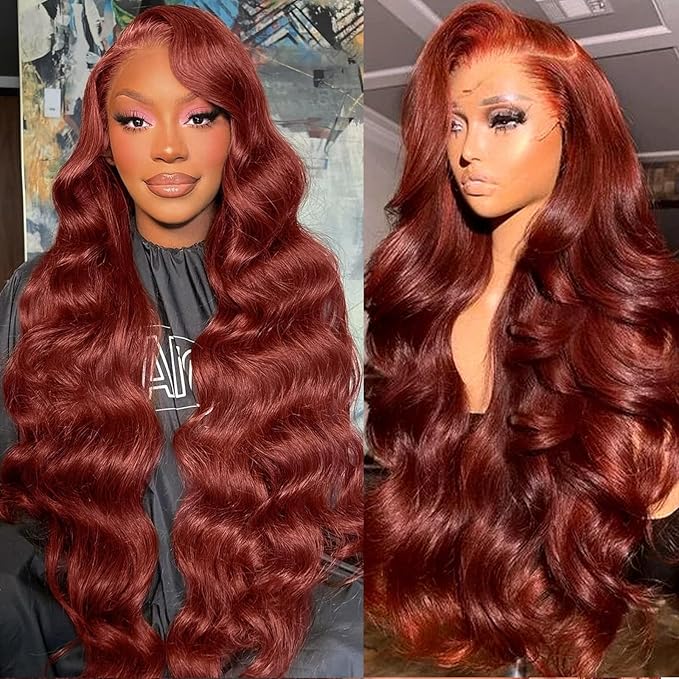 Reddish Brown Lace Front Wigs Human Hair 13x6 Body Wave Lace Front Wigs Human Hair Pre Plucked 24inch 180% Density HD Full Lace Frontal Colored Wigs for Women