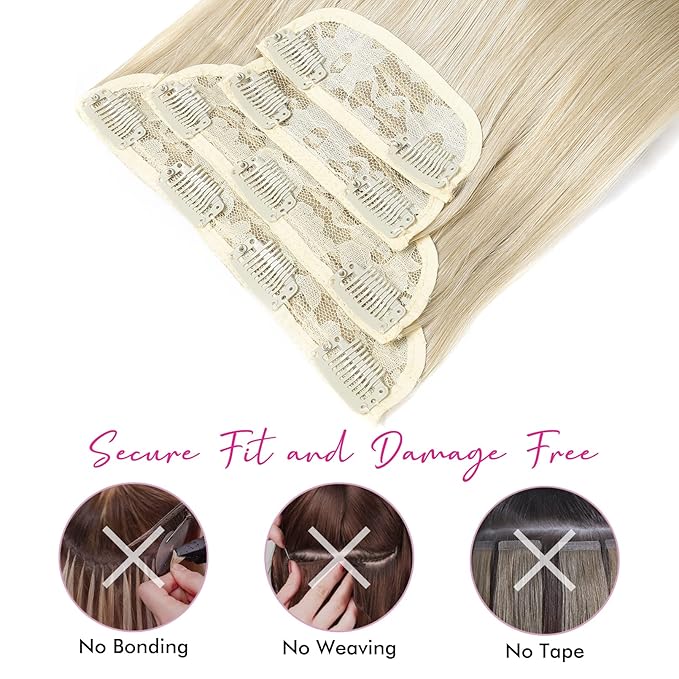 REECHO 24" Straight Long 4 PCS Set Thick Clip in on Hair Extensions - Medium Blonde with Pale Highlight