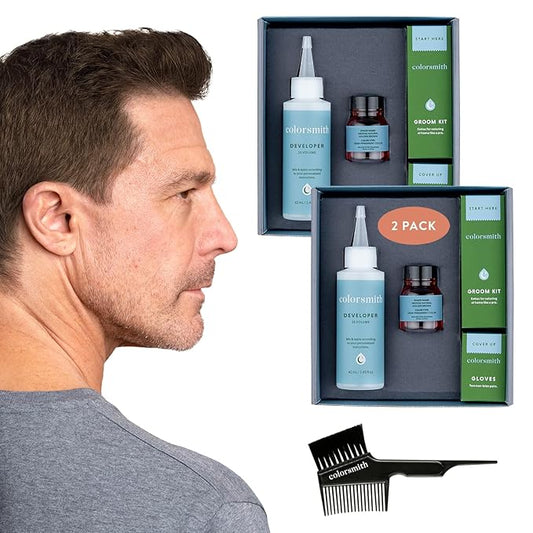 Hair & Beard Color for Blending Grays 2 pack - Medium Natural Golden Brown - Ammonia-Free Complete Men’s At-home Beard & Hair Dye Kit, Professional-grade Demi-Permanent Hair Color (5.03)