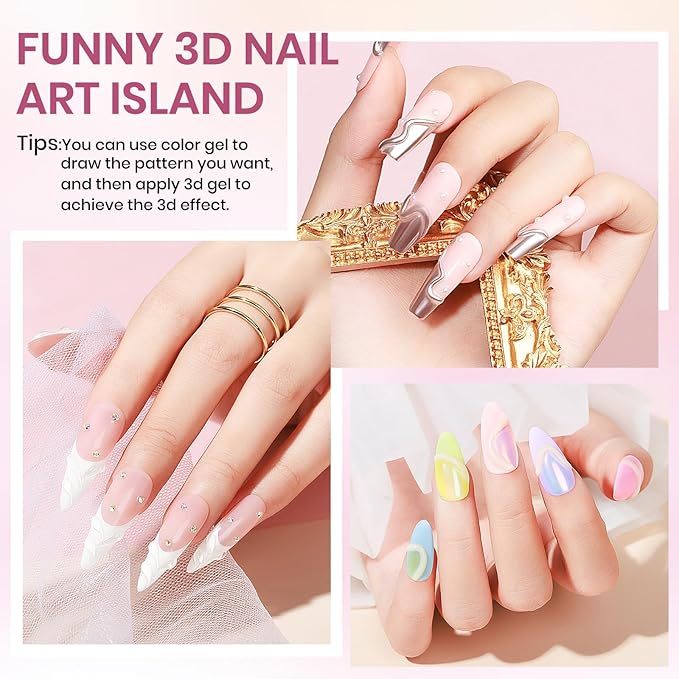 MIZHSE 3D Nail Gel, 2 Pcs 15g 3D Sculpting Gel for Nail Art, No Wipe Clear and Milky White Molding Gels for Nails Decoration Manicure Charms Home DIY