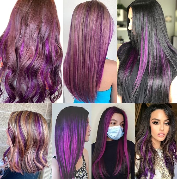 Rhyme 9PCS 21" Colored Clip in Hair Extensions Purple Hair Extensions for Kids Girls Hair Clips Straight Fashion Hairpieces for Party Highlights Hair Accessories (Purple)