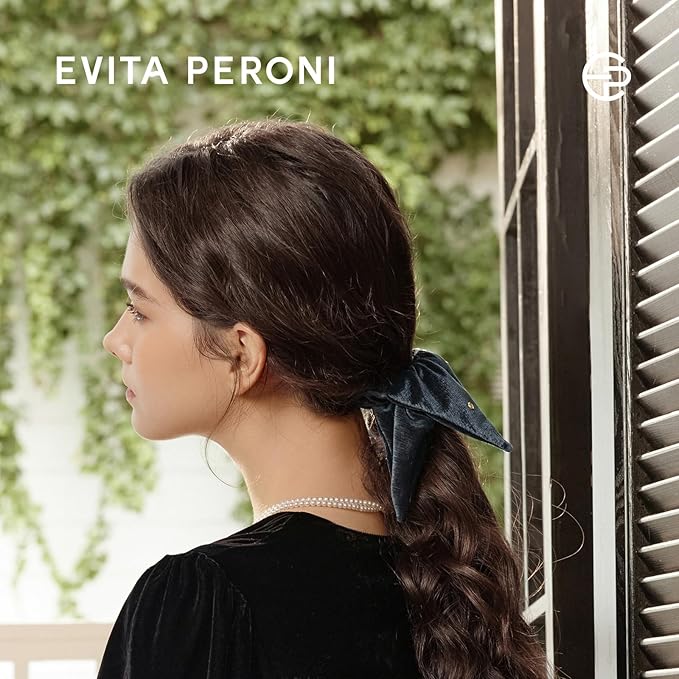 Evita Peroni Velvet Hair Scrunchie - Navy Blue Triangle Scrunchies for Women - Stretchy Polyester Spandex Hair Tie - Winter Christmas Gift in Elegant Packaging (Navy Blue)
