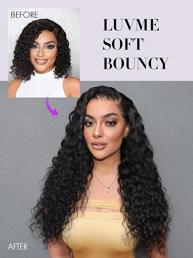 LUVME Clip in Hair Extensions Real Human Hair, Natural Black 135g 9pcs 18 Inch, Human Hair in Extensions for Women Clip ons Thick Loose Deep Wavy Extensions