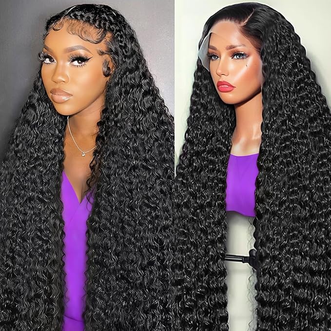 36 Inch Deep Wave Lace Front Wigs Human Hair 13x6 HD Lace Front Wigs Human Hair Pre Plucked Deep Curly Wig Deep Wave Wigs for Women 200 Density Natural Color