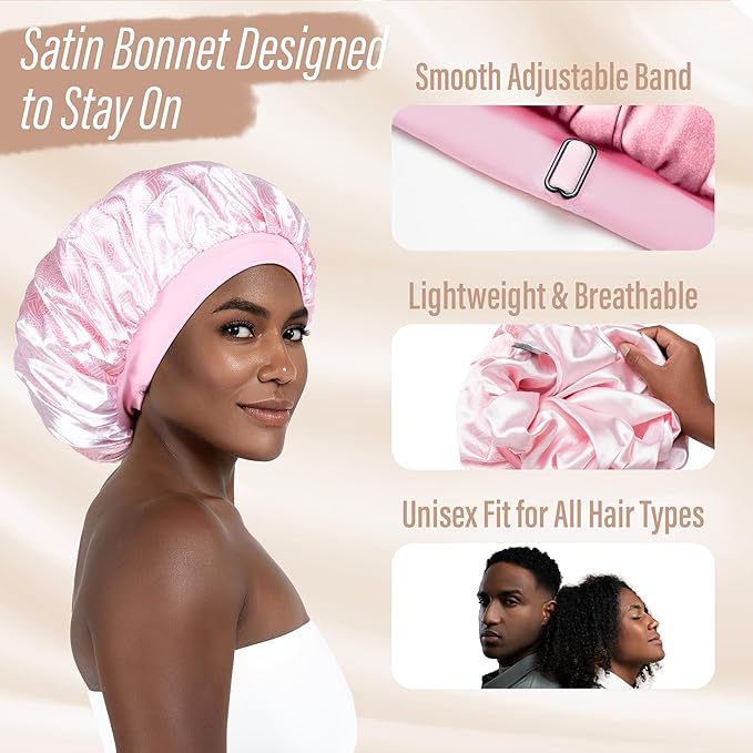 CAPLORD Double Sided Satin Bonnet for Sleeping - Adjustable Silk Sleep Cap for Women and Men