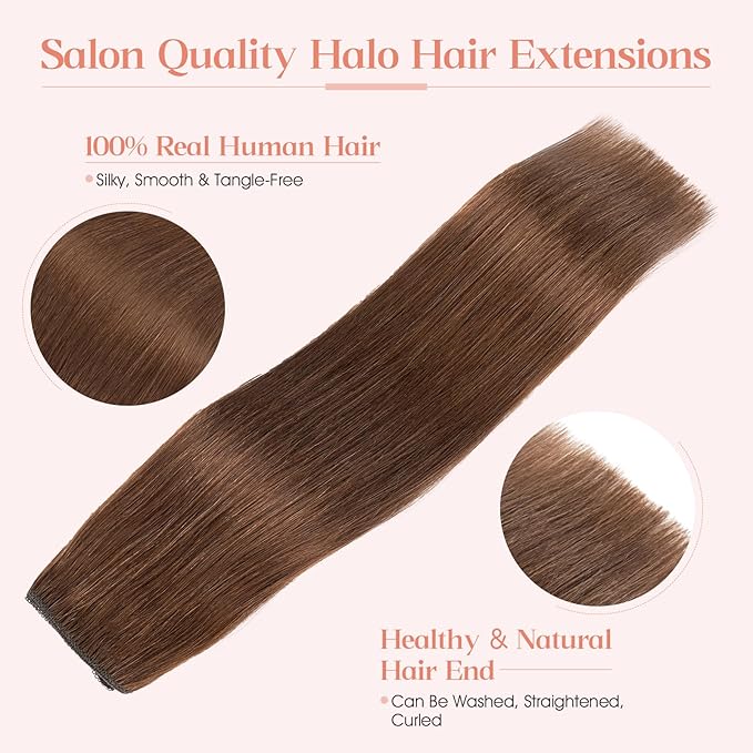 Hairro Wire Hair Extensions Human Hair, Fish Line Invisible Adjustable & Clips in Extensions Straight, 100% Real Hairpieces Seamless Blending for Women, 22 Inch 100g Medium Brown