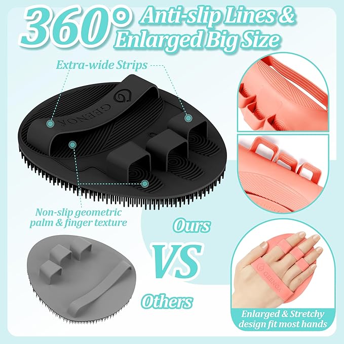 Soft Silicone Bath Gloves 4PCS, 360° Anti-Slip & Enlarged Silicone Body Scrubber for Rich Foaming Deep Cleaning, Revolutionary No-Grip & Hand-fit Shower Scrubber for All Skin Types.(4-Color)
