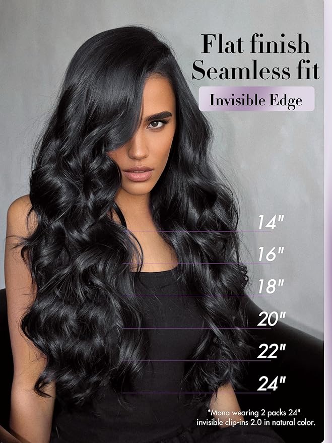 LUVME Invisible Clip in Hair Extensions Body Wave Real Human Hair, Remy Hair Clip ins for Women, Natural Human Hair, 14 inch 110g 6Pcs, Natural Black