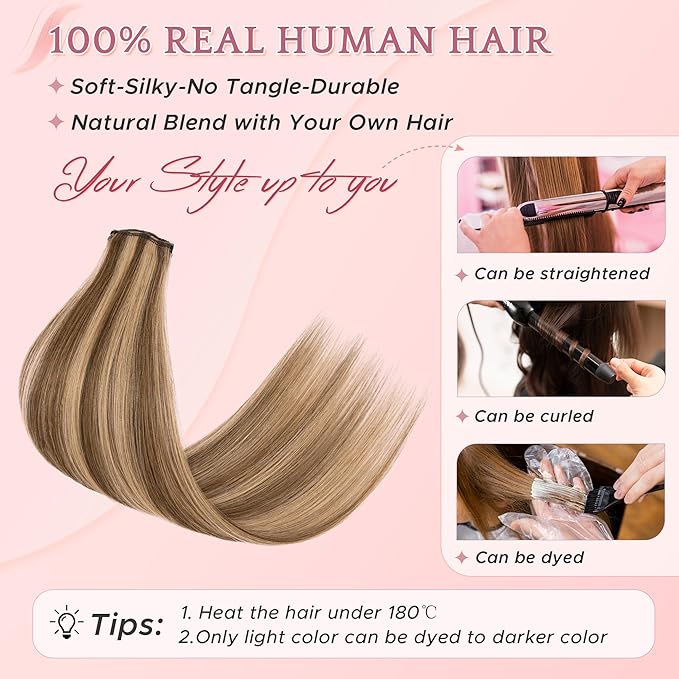 SEGO Single Clip In Hair Extensions Real Human Hair 6 Pcs Individual Clip Ins Highlight Remy Balayage Straight Soft Seamless Hairpieces for Women -18 Inch #4P27 Medium Brown&Dark Blonde