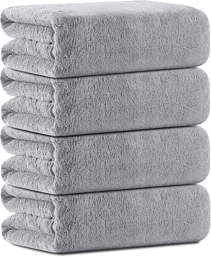 Oversized Bath Towels Set of 4, Extra Large 35x70 Inches Bath Sheets Quick Dry Towel for Bathroom, Ultra Soft Hotel Absorbent Shower Towels Set Light Gray (4Pcs)
