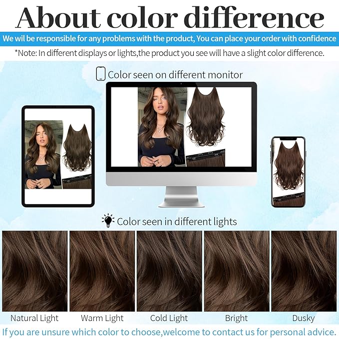 KooKaStyle Invisible Wire Hair Extensions Long Straight Layered Synthetic with Transparent Wire Adjustable Size 6 Secure Clips Hairpieces for Women 16 Inch (16Inch, Medium Brown6/10#)