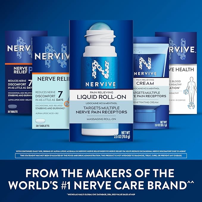 Nervive Pain Relieving Roll On, Lidocaine Roll On, Nervive Pain Relief, Lidocaine Topical, Foot Pain, Leg Pain, Hand Pain, Max Strength Formula, 2.5oz
