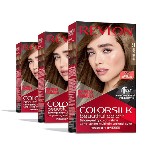 Revlon Colorsilk Beautiful Color Permanent Hair Color, (OLD VERSION) 51 Light Brown (Pack of 3)