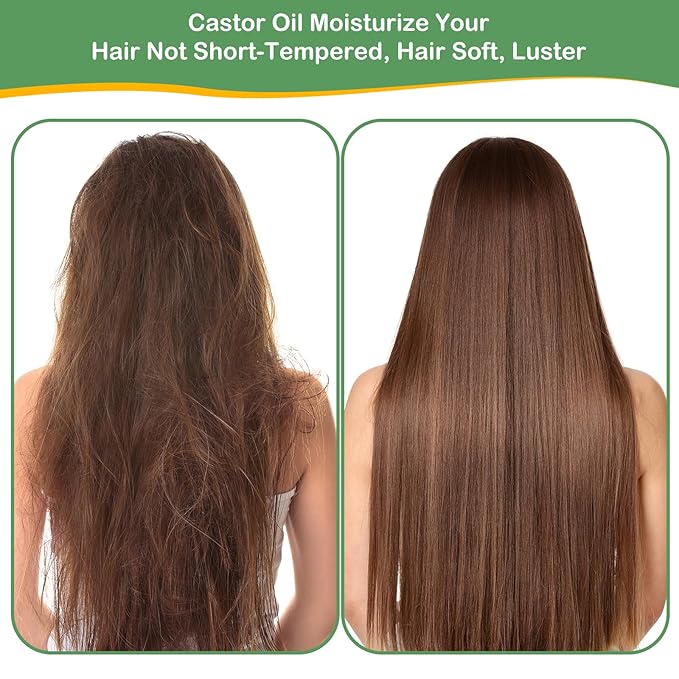 Organic Castor Oil for Hair Body Lashes Brow,USDA Certified 100% Pure Natural Glass Bottle, Cold Pressed, Hexane Free. Castor Oil for Hair Growth, Thicker Fuller Brows, 8.45oz