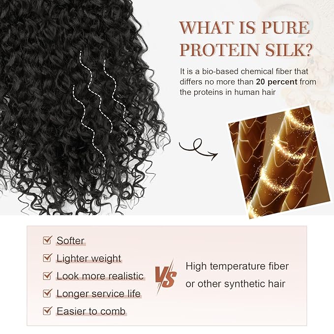 Clip in Hair Extensions, FLUFYMOOZ 4PC 100％ Pure Protein Silk Hair Extensions Long Soft Natural Hairpiece 16 Inch Curly Hair Extension for Women (Black Brown)