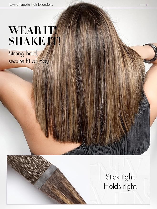 LUVME Invisible Tape in Hair Extensions Human Hair 14 Inch 50g 25pcs Chocolate Caramel Highlight Straight Double Sided Seamless Tape Extensions