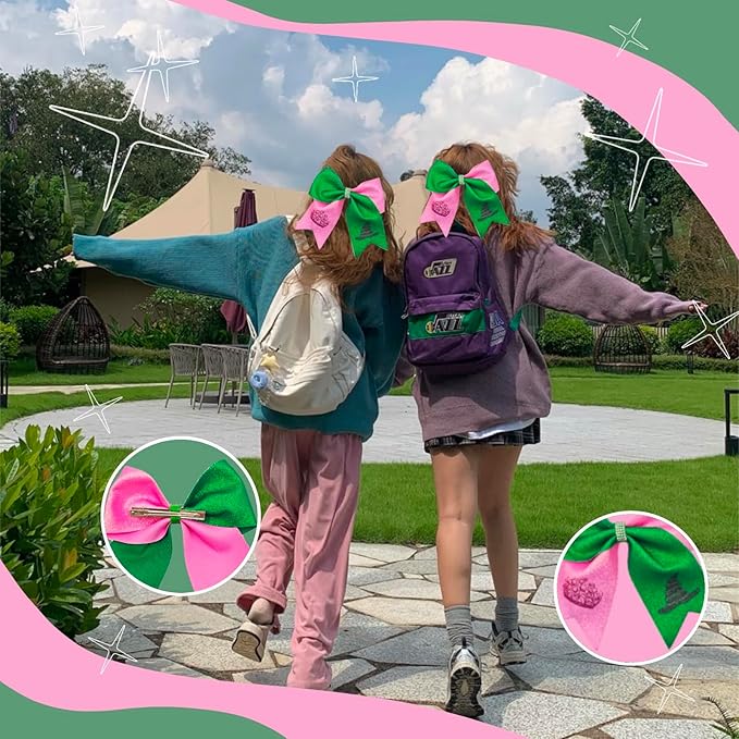 2Pcs Green & Pink Hair Bows – Witch Hair Accessories, Witch Merch Gifts for Women, Inspired Clips for Musical Fans & Costume Parties (Pink/Green)