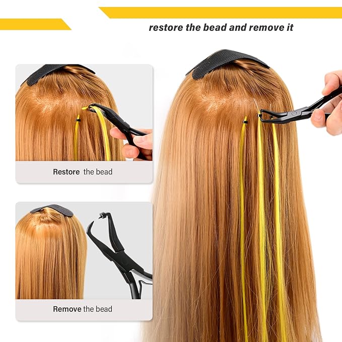 Gomake Microlinks Hair Extensions Kit, Hair Extension Closer and Removal Pliers, Micro Beads Pulling Hook & Microbead Loop Tool, Micro Links Silicone Rings Bead 200PCS(Black)